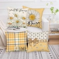 thumbnail image 2 of Daisy Flowers Decorative Throw Pillow Covers 18x18 Inch Set of 4 Yellow White Buffalo Plaid Spring Floral Bowknot Linen Outdoor Cushion Cases Farmhouse Indoor Pillowcase for Home Sofa Couch, 2 of 6