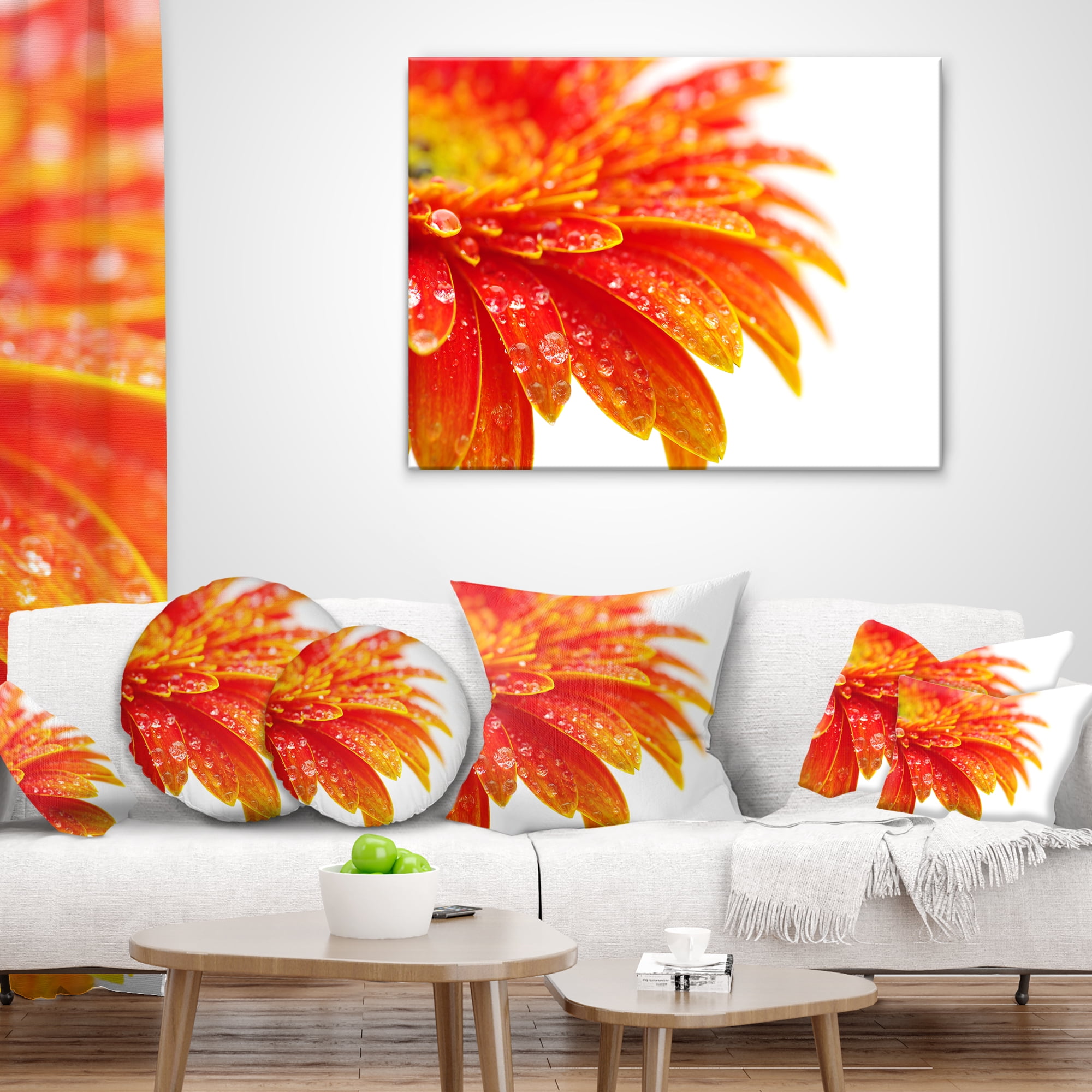Designart Orange Gerbera with Raindrops - Floral Throw Pillow - 16x16
