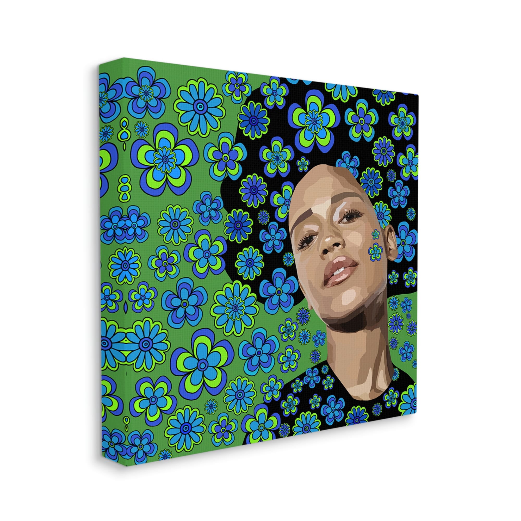 Stupell Industries Flower Girl Retro Blue & Green Botanical & Floral Painting Gallery Wrapped Canvas Print Wall Art