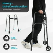 Naipo Compact Folding Walker for Seniors & Adults, Deluxe Lightweight Mobility Aids Walker with 5 Wheels and Trigger Release up to 300 lbs, Aluminium