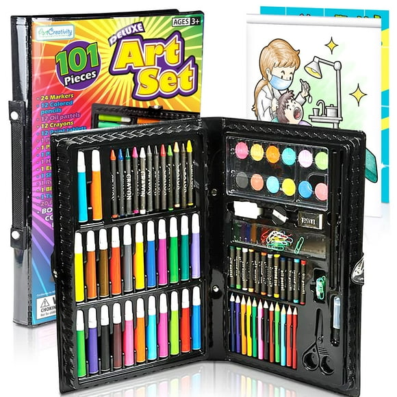 Creative Kids Deluxe Art Kit - 101 Piece Set for Beginners, Drawing and Painting Supplies with Coloring Book - Perfect Art and Craft Gift for Boys and Girls, Ages 6-12