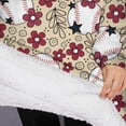 thumbnail image 3 of Oversized Wearable Blanket Hoodie,Beige Baseballs with Flowers Pattern Sherpa Blanket Hoodie with Super Pockets,Super Warm Fuzzy Pullover for Women & Men, 3 of 6