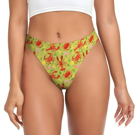 Qokaie Crab Lobster Printed Women s Cotton Thong Underwear  Sexy Breathable Panties G-string-Small