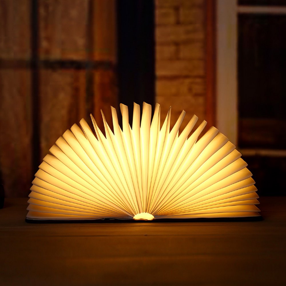 Wooden Book Light, Folding Book Lamp USB Rechargable Book Shaped Light
