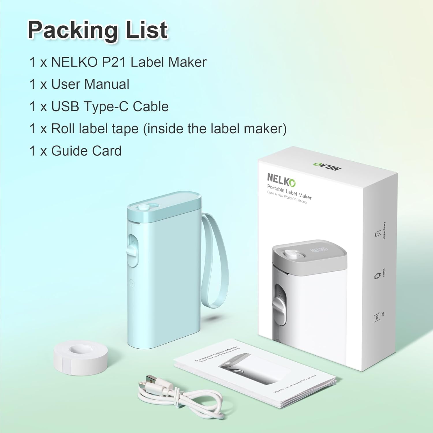 Nelko P21 Label Maker with Tape, for Office and Home Organization, Blue, 1 Pack
