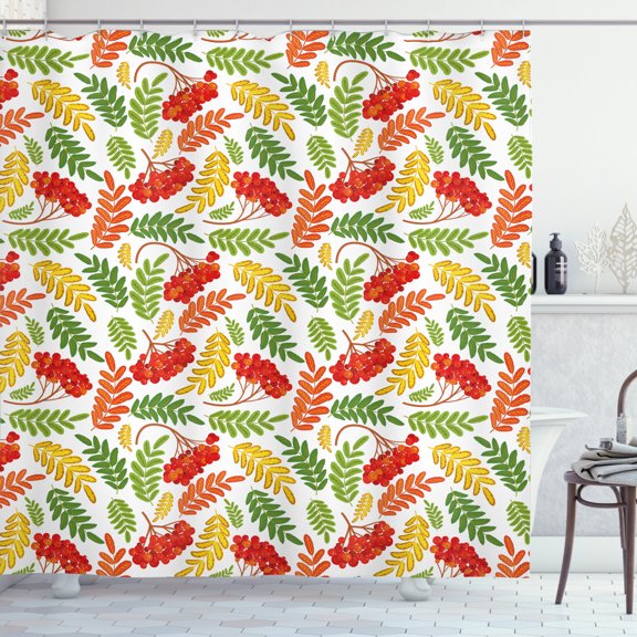 Ambesonne Rowan Shower Curtain, Autumnal Flora Pattern, 69"Wx70"L, Multicolor