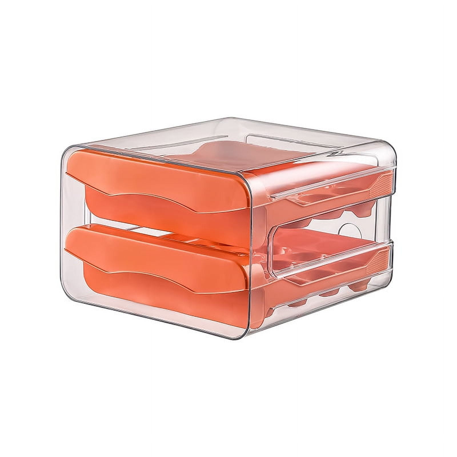 2-Tier Egg Storage Container for Refrigerator, Stackable Clear Plastic Egg Holder with Drawer, Holds 32 Eggs, Space Saving Fridge Organizer with Lid