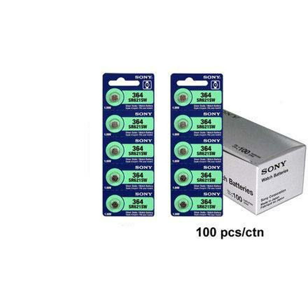 1 Box of 100 Sony 1.55v Silver Oxide Watch Batteries 364 SR621SW