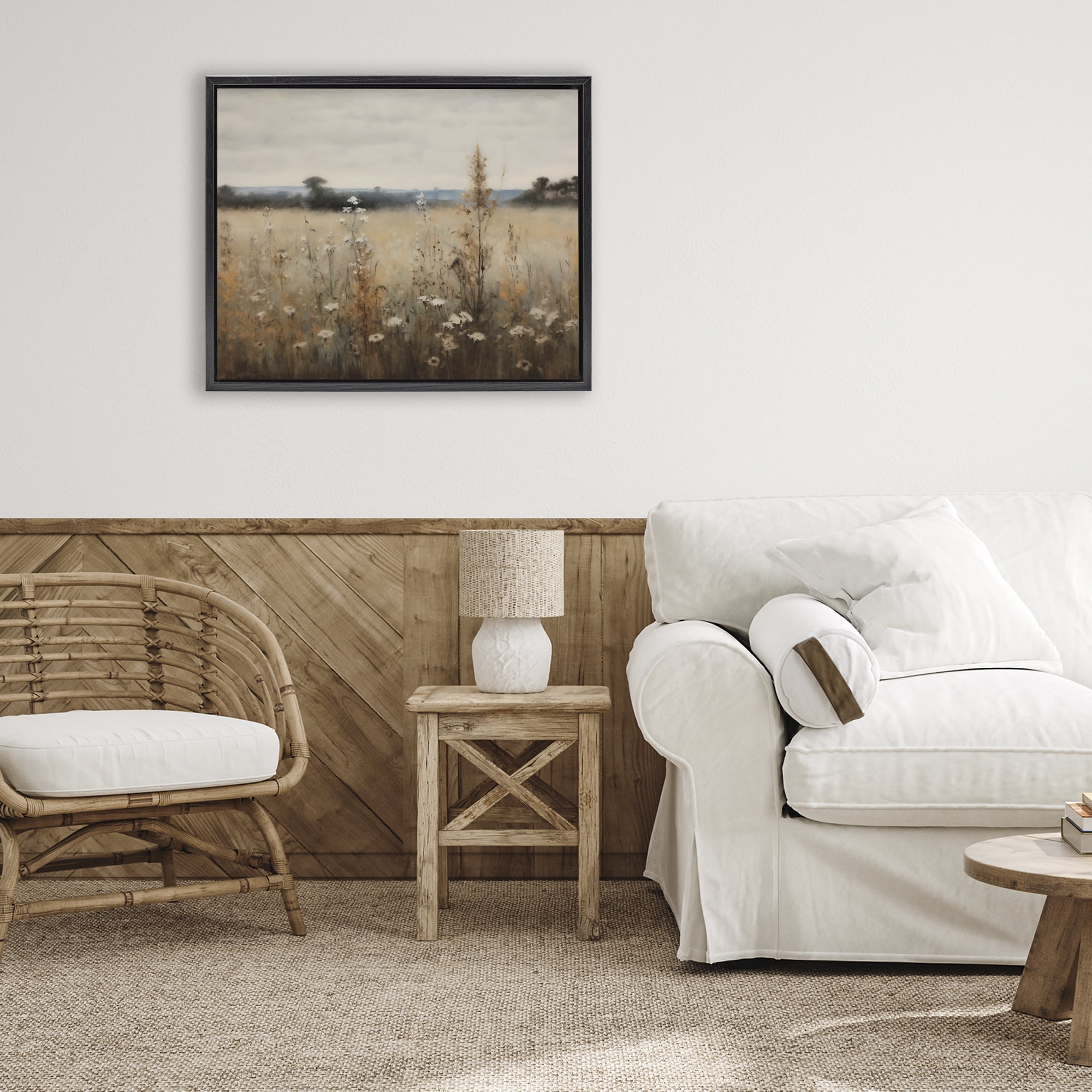 Stupell Industries Country Wildflowers in Misty Meadow Black Framed Floater Canvas Wall Art, design by Creative Studio