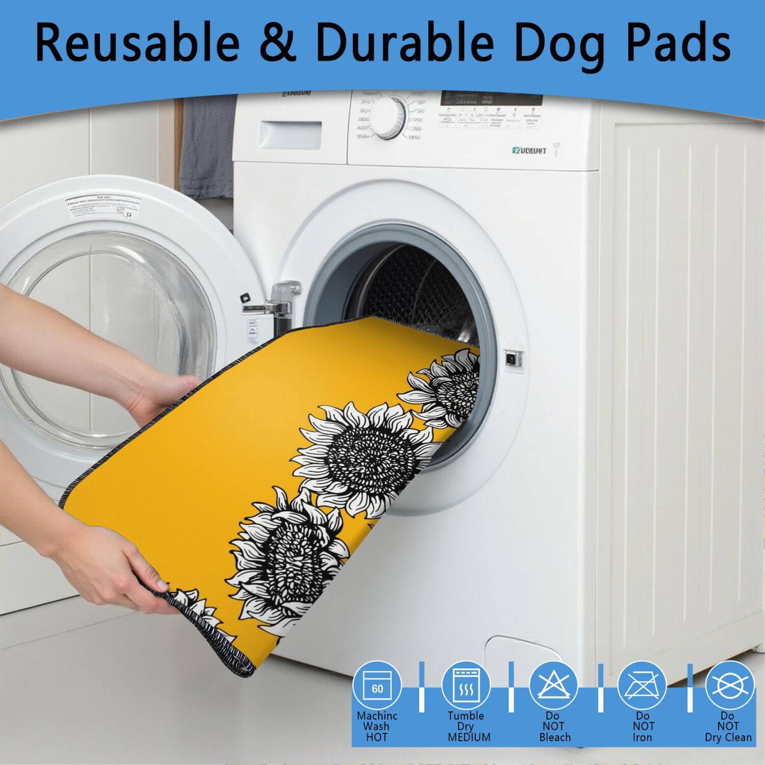 Medium Floral Print Washable Training Mats 2-Count, 24x35 Inch Reusable Puppy Pads, Highly Absorbent Dog Potty Pad for Indoor Floor Protection