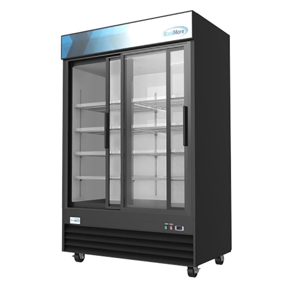 KoolMore MDR-2D-GSLD Commercial Glass 2 Door Display Refrigerator Merchandiser - Upright Beverage Cooler with LED Lighting - 45 Cu. Ft., Black