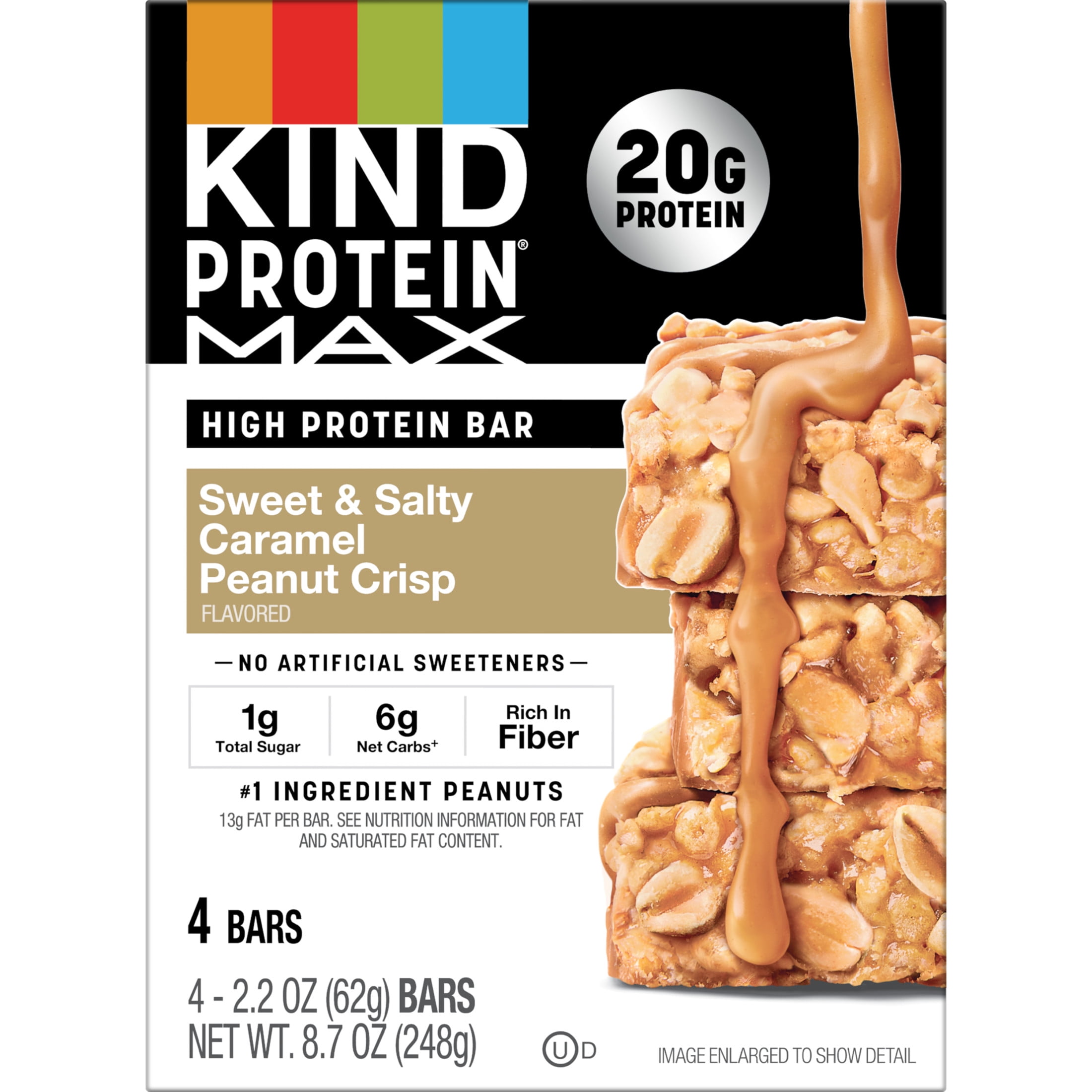 (6 pack) KIND, Gluten Free, Protein MAX Sweet & Salty Caramel Peanut 20 gram Protein Bars 4 Count  Cardboard Box