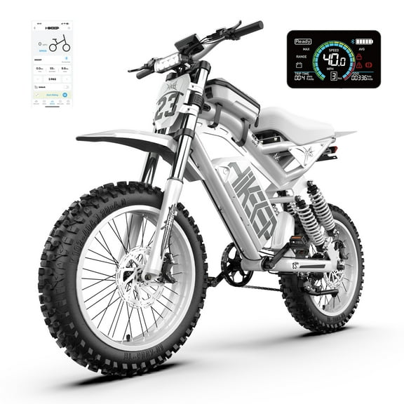 3000W Electric Bike for Adults, 52V 40Ah Long Range E-Bike, Fat Tire 20” Off-Road Electric Mountain Bike, Full Suspension Electric Dirt Bike, 7-Speed Shimano, UL2849, White