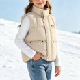 thumbnail image 2 of Hduncf Girls Quilted Puffer Vest, Warm Sleeveless Winter Jacket with Fleece Lining, Casual Outdoor Outerwear for Kids Beige 3-4 Years, 2 of 9