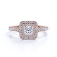 thumbnail image 3 of JeenMata Stunning 1 Carat Princess Cut Moissanite - Pave Set - Split Shank - Double Halo Engagement Ring in 18K Rose Gold over Silver, 3 of 7