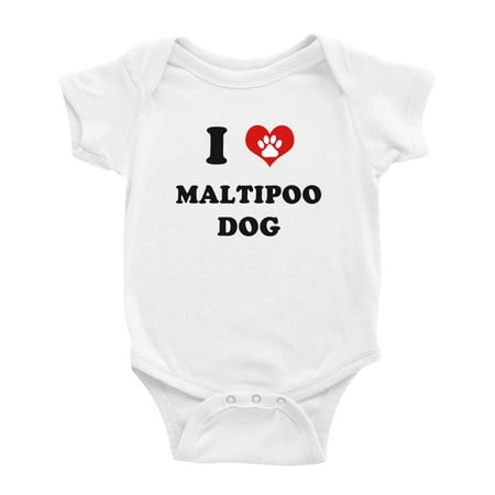 

I Heart Maltipoo Dog Funny Cute Baby Bodysuit Jumpsuits (White 12-18 Months)