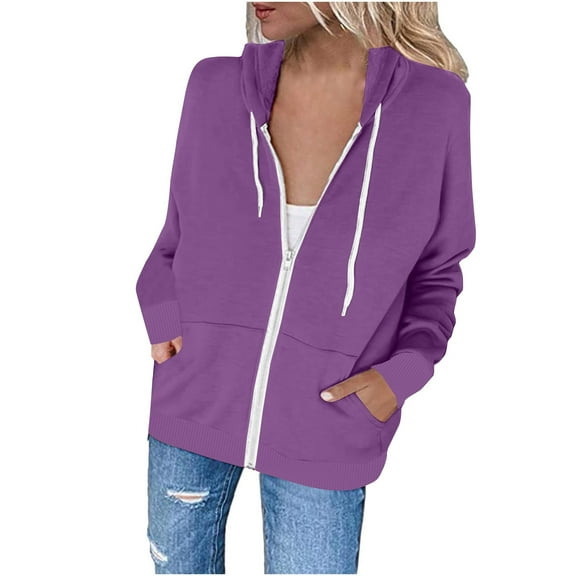 Fancifize Women's Fleece Lined Hoodies Oversized Sweatshirts Casual Workout Full Zip Coats Fall Fashion Jacket Outfits with Pocket