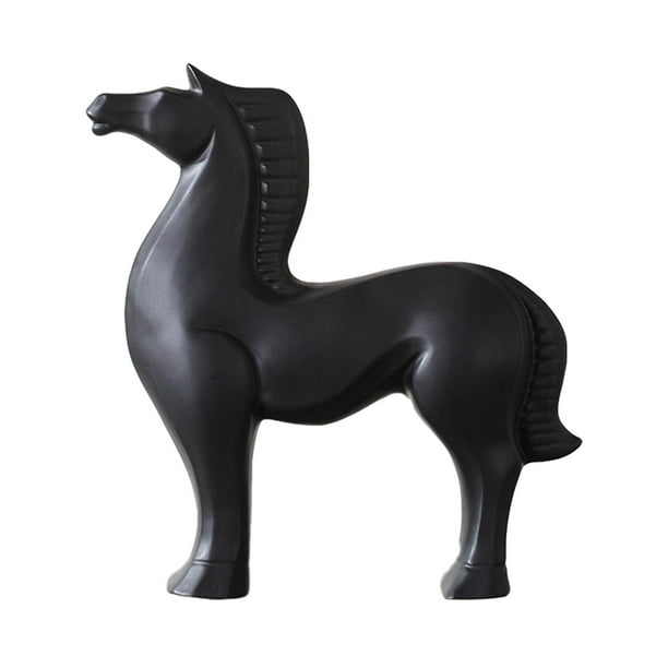 Estatua de animal de estilo moderno, figuras de caballos para escritorio, estantería, oficina y hogar. Negro 11x9.8x3in