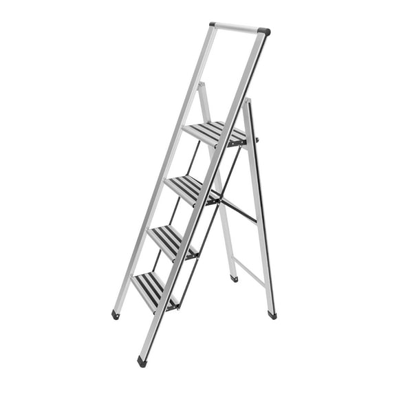 WENKO 4 Step Ladder, Aluminum Folding Step Stool with Wide Anti Slip Steps, Heavy Duty Step Stool, Hold up to 330lbs, Lightweight Indoor Outdoor Ladder, 17.3 x 60.2 x 2.2 in, Silver