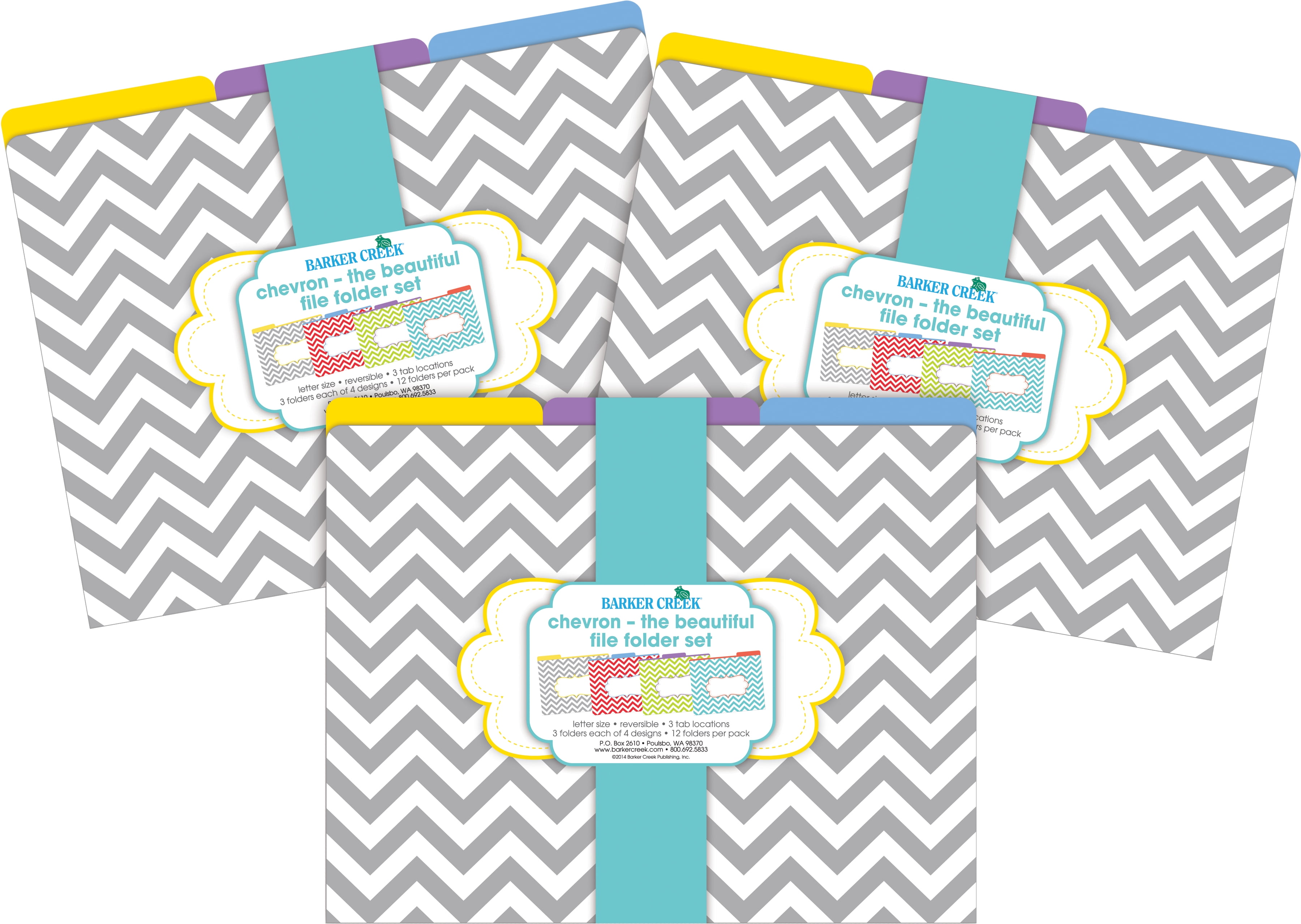 Barker Creek Tab File Folders, Letter Size, Beautiful Chevron, Pack Of 36 Folders