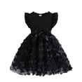 thumbnail image 7 of Girls Tulle Dress with 3D Butterfly Appliques Satin Bow Belt Ruffled Short Sleeves A-Line Kids Party Dress for Birthday Wedding Black Ages 3-10,Size 7-8T, 7 of 7