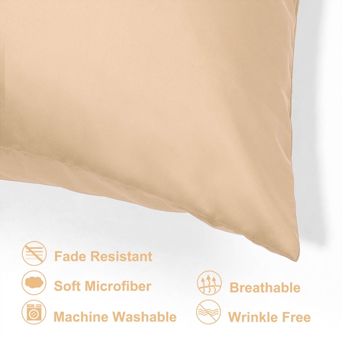 Unique Bargains Pillow Covers Silky Satin Zipper Pillowcases Set of 2 Champagne 21" x 27"