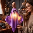 thumbnail image 3 of Halloween Luminous Fabric Ghost Hanging Ornament, LED Lighted Ghost Decor with Button Battery, Spooky Indoor Outdoor Hanging Décor for Porch, Window, Tree, Home Party, Soft Satin Cloth, 3 of 6