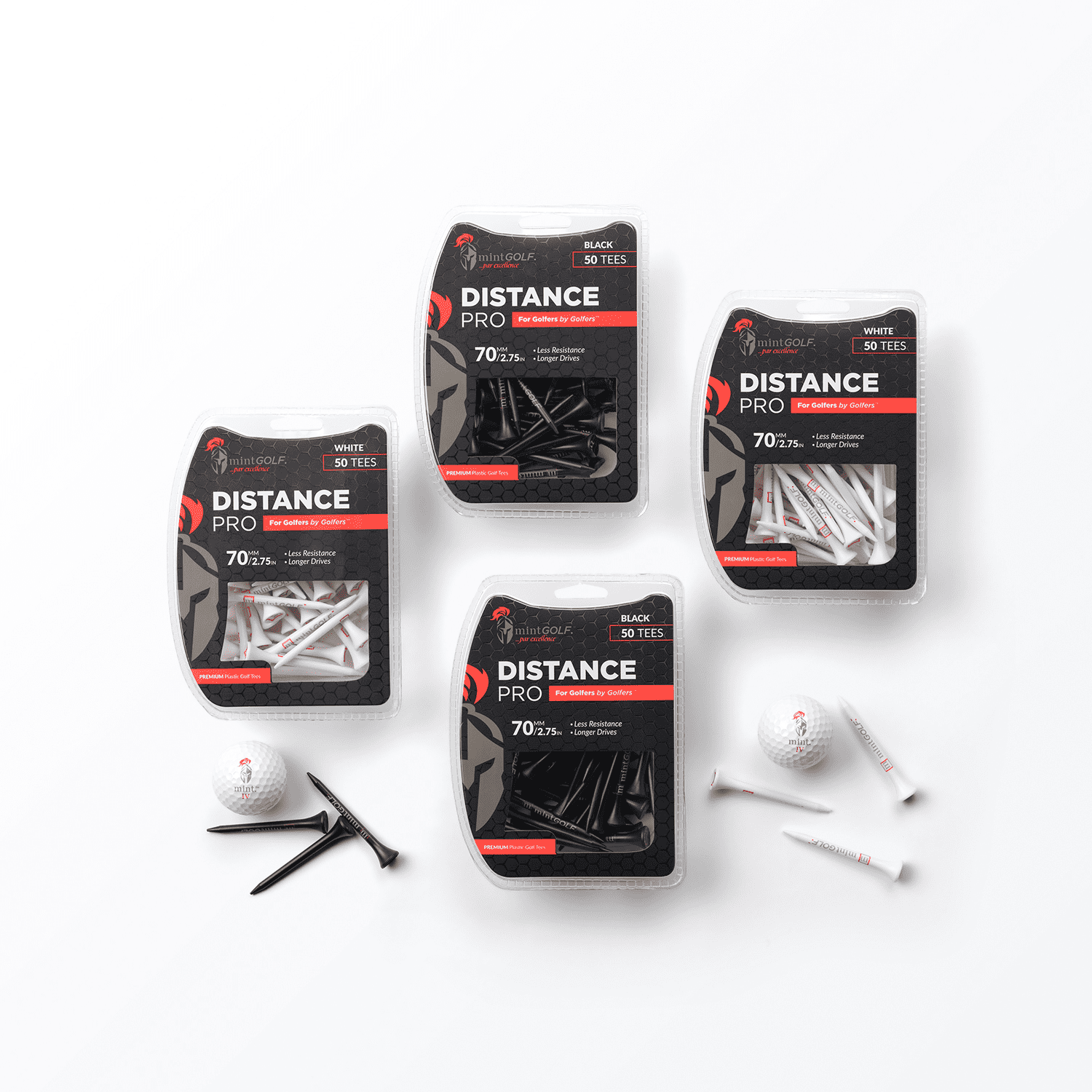 MintGOLF Distance Pro Premium Plastic Tees (White)