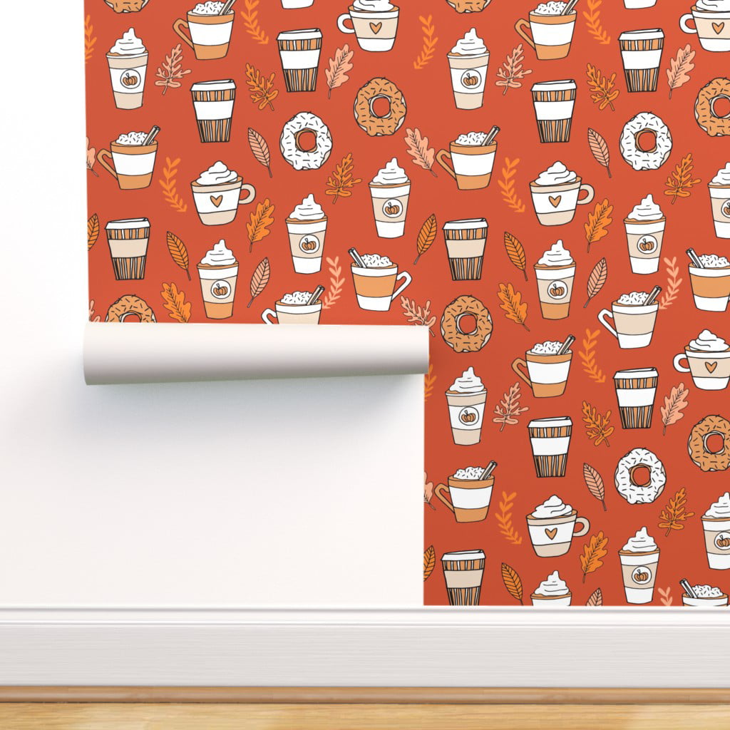 Removable Wallpaper Swatch - Pumpkin Spice Latte Coffee Donuts Fall Autumn  Rust Custom Pre-pasted Wallpaper by Spoonflower 