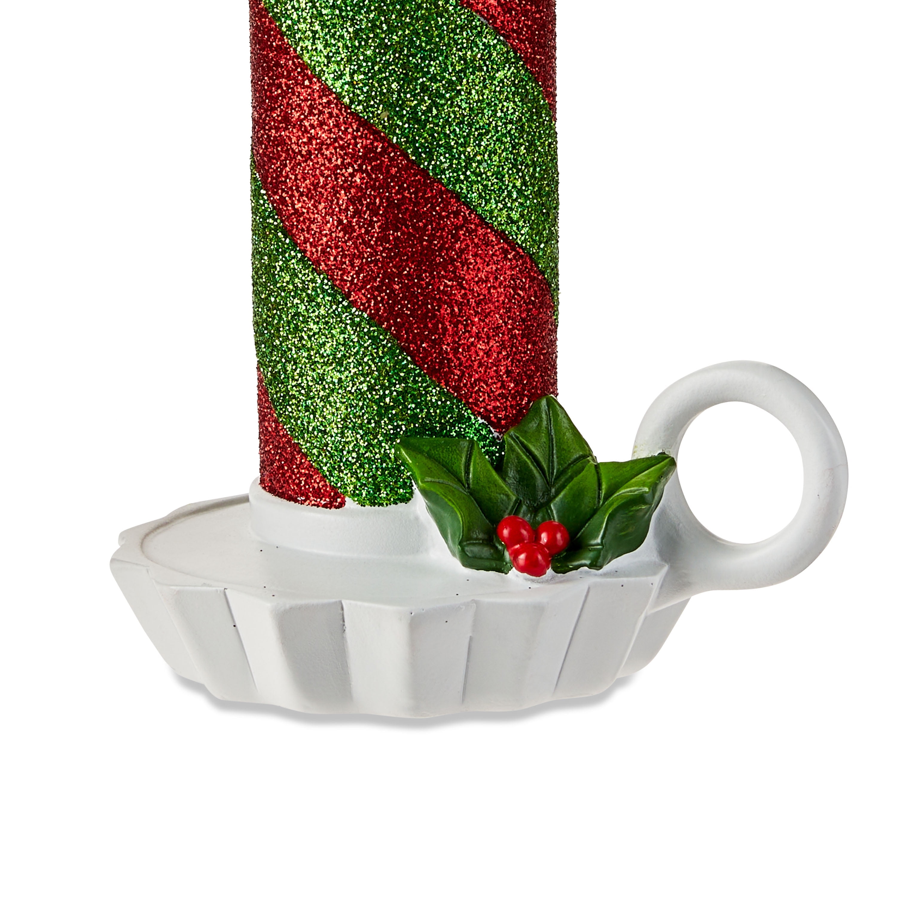 Mr. Christmas 10" Glittery Red & Green Striped Candle Décor, Mr. Christmas 10" Red and Green Striped Glitter Candle