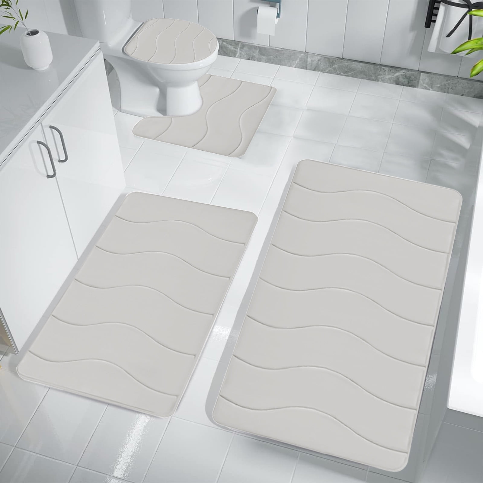 VOTRUDI Bathroom Rugs Clearance,Beige No Slip Memory Foam Bathroom Rugs and Mats Washable Set of 4,Bath Rugs and Mats for Bathroom Floor