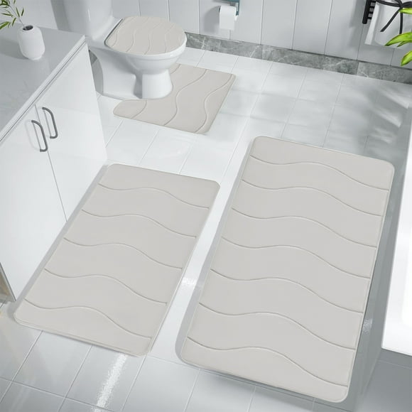 Fiudx Juego de Alfombrillas de Baño de Espuma, de Terciopelo Suave con Base Antideslizante, Absorbentes de Agua y Lavables a Máquina, para Ducha, Juego de 4 Piezas, Beige, 40 X 60 Cm
