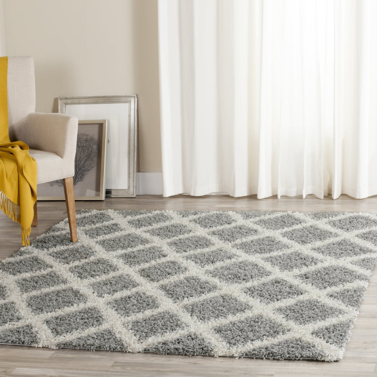 SAFAVIEH Dallas Jerrie Geometric Shag Area Rug, Grey/Ivory, 8'6" x 12'