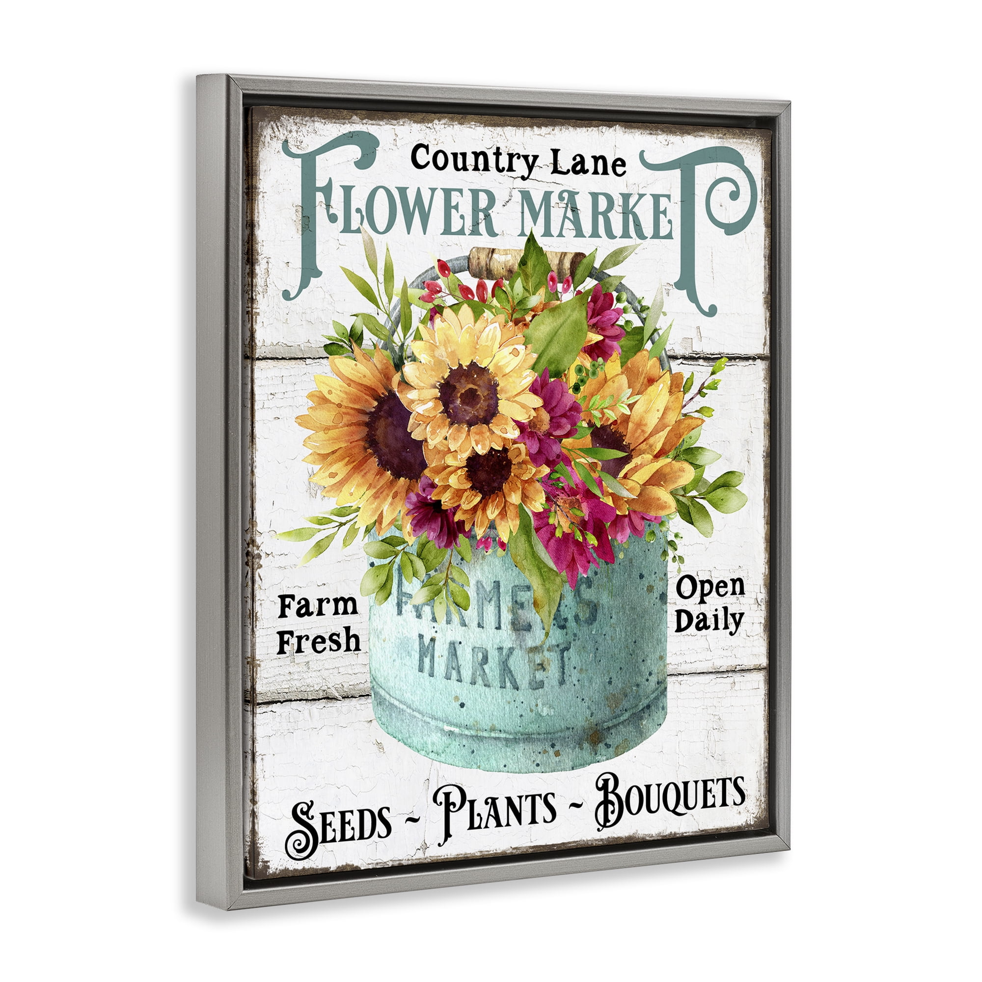 Stupell Industries Country Lane Flower Market Plants & Flowers Painting Gray Floater Framed Canvas Art Print Wall Art, 17 x 21