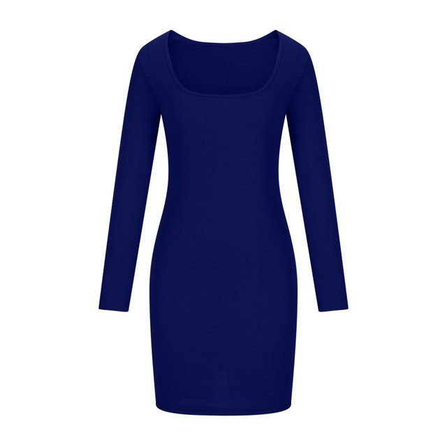 JUNWELL Robe Tricotée Élastique Slim à Manches Longues pour Femmes, Encolure Carrée Basse