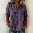 thumbnail image 2 of Women's Tops, Tees & Blouses V Neck 3/4 Sleeve All Over Print Button Down Loose Casual Shirts Business Casual Tops for Women bovemsi, 2 of 6