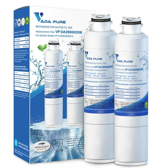 Vada Pure DA29-00020B Refrigerator Water Filter for Samsung HAF-CIN, HAF-CIN/EXP, Model DA2900020B, Advanced Metal and Chlorine Filtration, Eliminates Odors, Improves Taste - Pack of 2