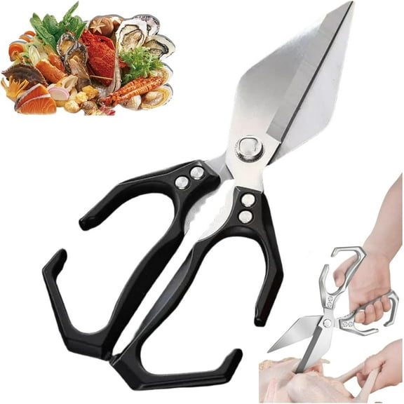 Seattleget Multifunctional Heavy-Duty Kitchen Shears,Stainless Kitchen Shears for Food,2 In 1 Ergonomic Kitchen Scissors for Cutting Roots, Meat, Seafood Cutting (Black)