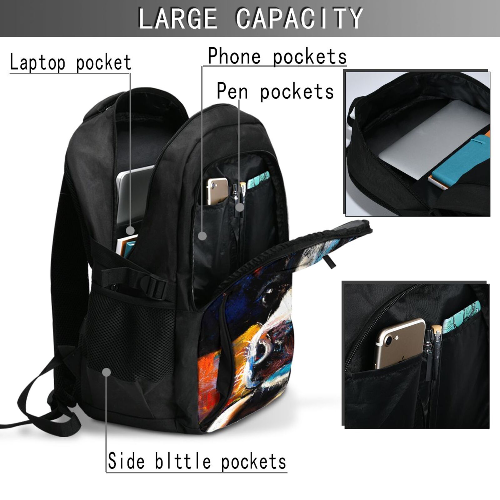 Horeoi Cow Print USB Backpack for Travel School Work with Laptop Compartment Charging Port and Anti-Theft Pocket