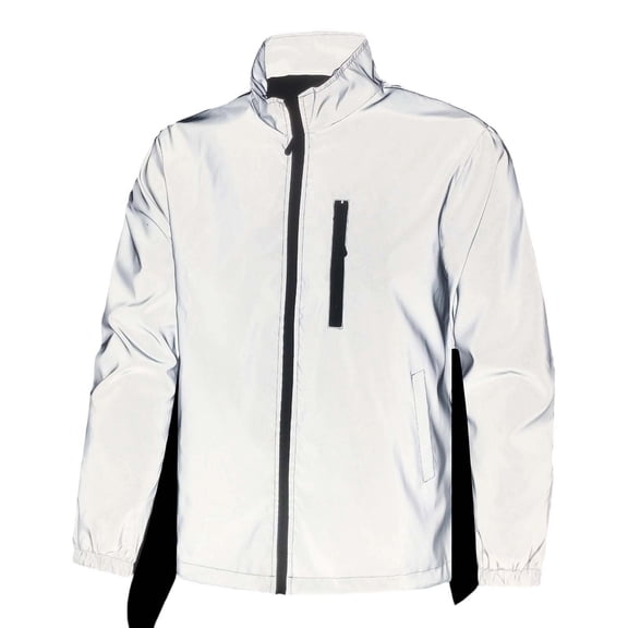 Ceisia Men's Stand Collar Reflective Long Sleeve Jacket Casual Outdoor Cycling Running Safety Jacket Gray XXL Gifts for Father
