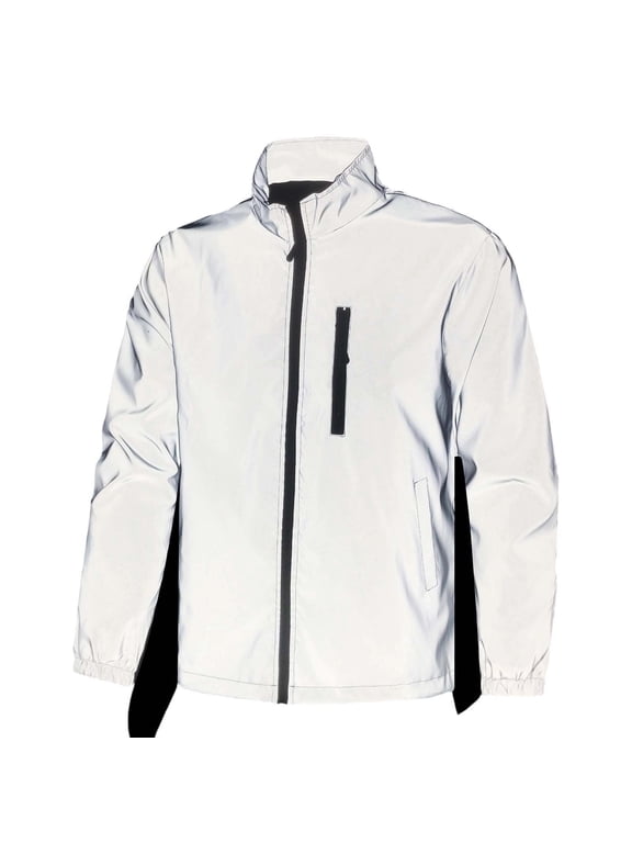 Mens Jackets Winter Outerwear Fashion Casual Fall Standing Collar Reflective Long Sleeve Outdoor Cycling Night Running Safety Outer Tops