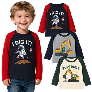 Hileelang Toddler Boys' 3-Pack Cotton Long Sleeve Graphic Tees