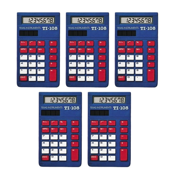 Texas Instruments TI-108 Solar Power Calculator/Teachers - 5-Pack