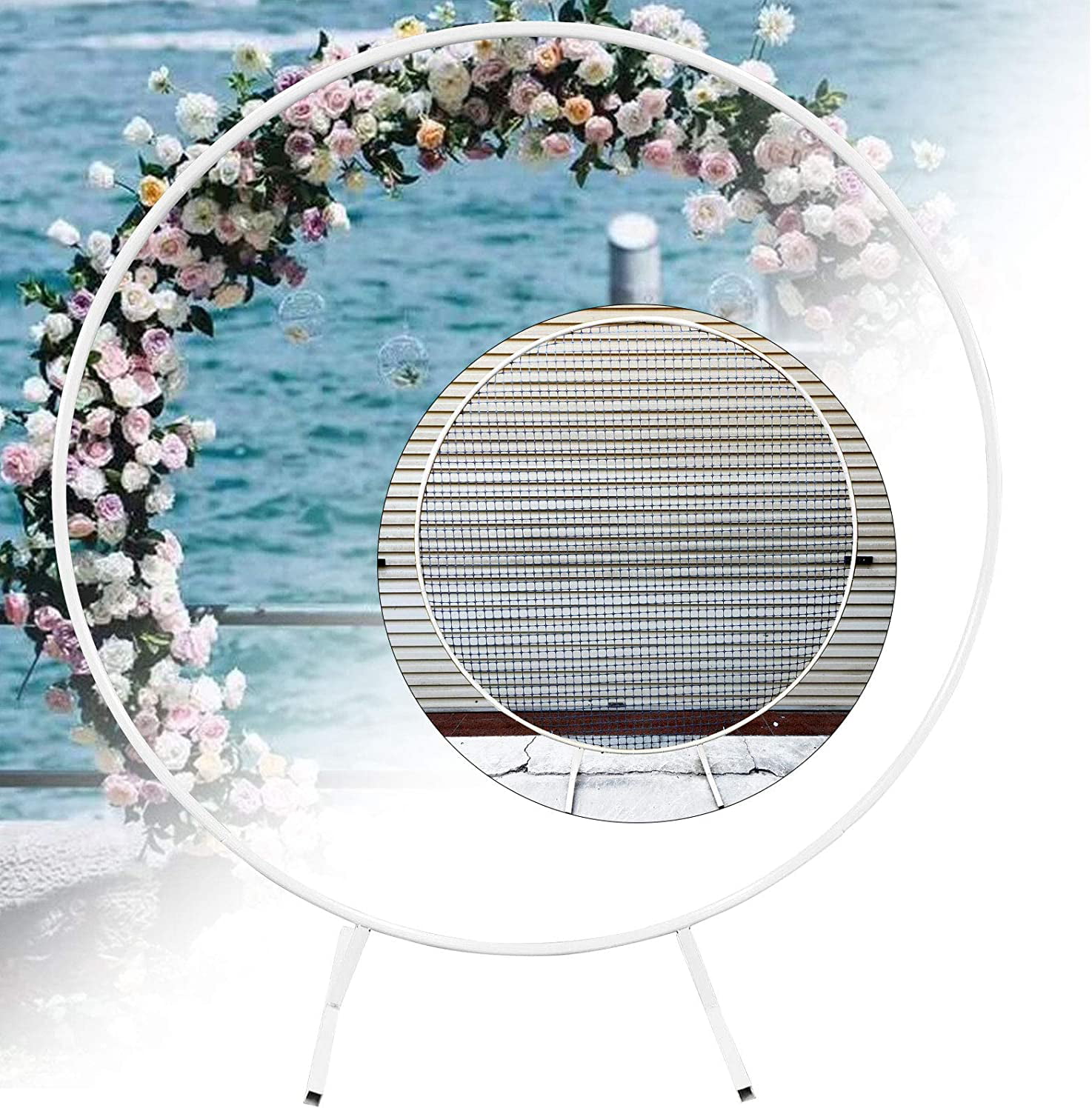 New 2M White Round Hoop Arch Mesh Backdrop Flower Display Stand Frame Wedding 