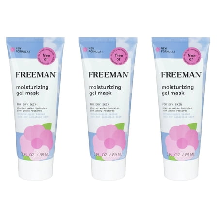 Freeman Moisturizing Glacier Water and Pink Peony Gel Facial Mask, 3 Pack