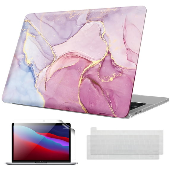 Fintie Case Bundle for 2022-2016 MacBook Pro 13-inch with M2/M1 chip (A2338 A2251 A2289 A2159 A1989 A1706 A1708) - Snap On Hard Shell Cover with Keyboard Skin & Screen Protector, Glittering Marble