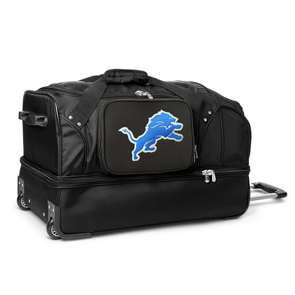 MOJO Detroit Lions Black 27'' 2-Wheel Drop Bottom Rolling Duffel Bag