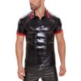 thumbnail image 6 of Men Shiny Patent Leather Polo Shirt, Short Sleeve, Male Soft Leather Casual Tops, 6 of 7