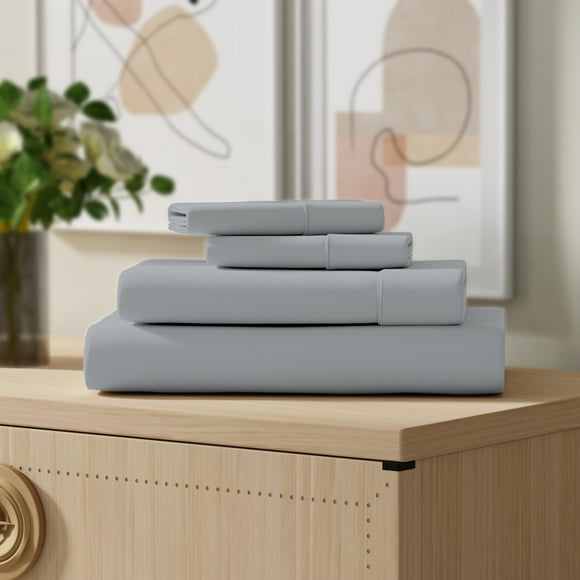 Color Sense 100% Cotton Percale Cool & Crisp 3-Piece Sheet Set Twin Light Gray