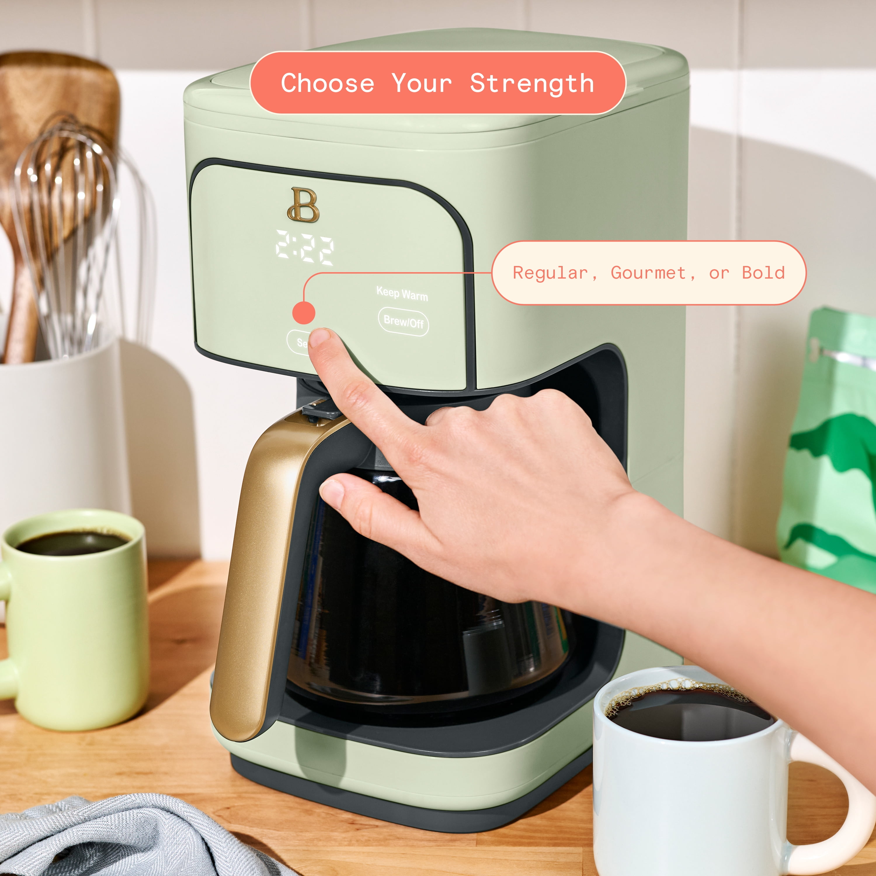 Beautiful 12 Cup Programmable Coffee Maker, Sage Green by Drew Barrymore